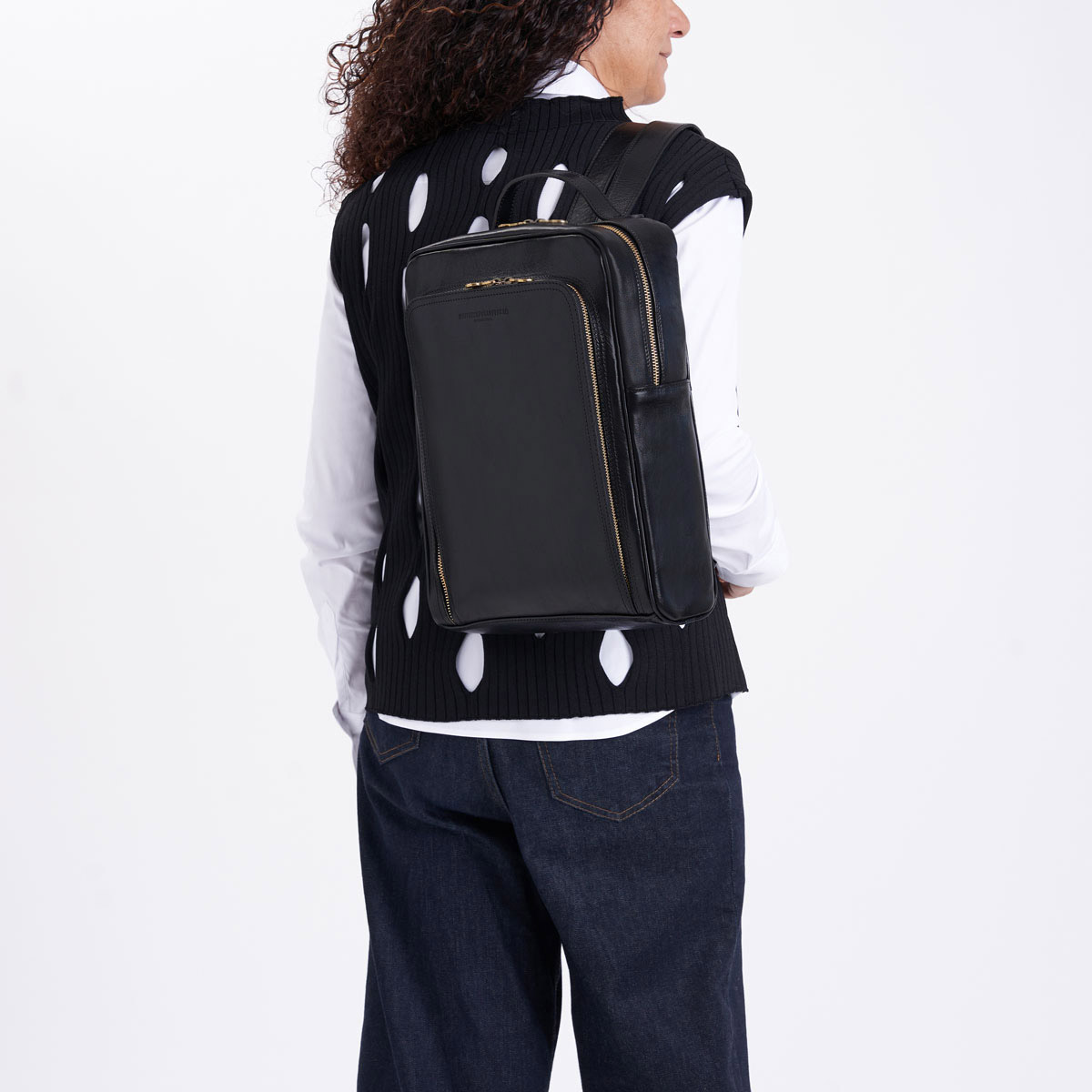 black backpack in leather