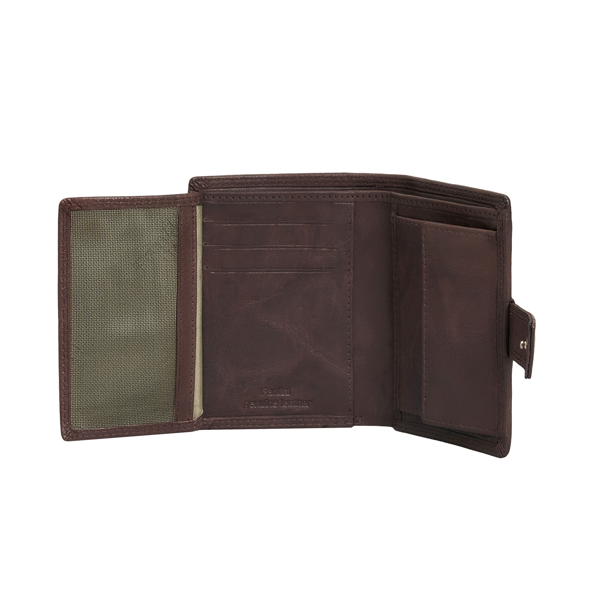 Leather wallet with numerous sections in genuine material